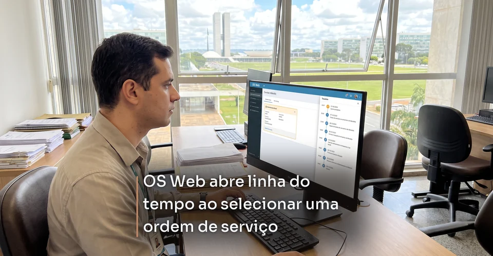 Arte de notícia corporativa para OS Web abre linha do tempo ao selecionar uma ordem de serviço
