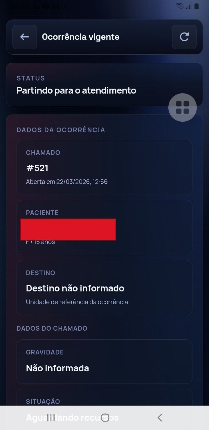 Ocorrência vigente — destino e gravidade — app SAU 360 / SAMU 192