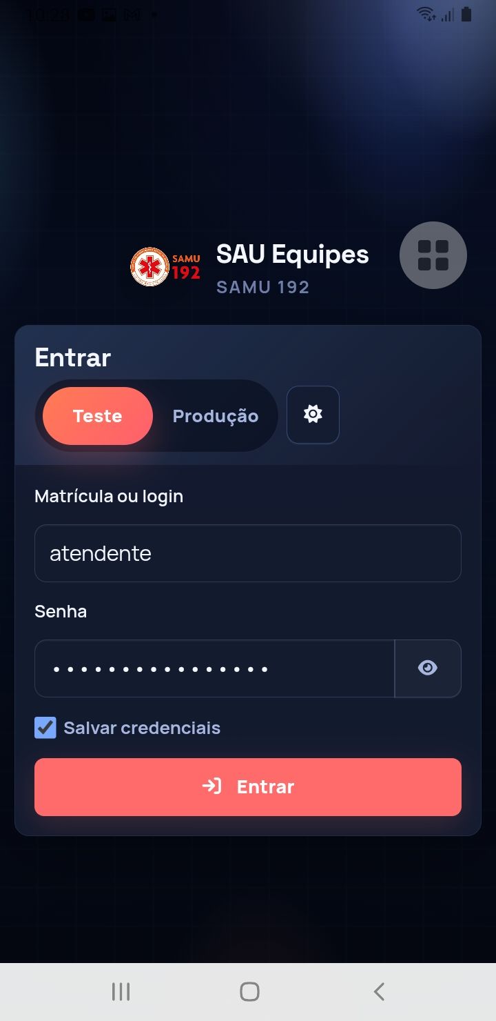 Login com seleção de ambiente operacional — app SAU 360 / SAMU 192